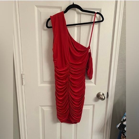 AQUA Formal One Shoulder Ruched Mini Dress Size S Red Cocktail Holiday Valentine - Picture 6 of 8